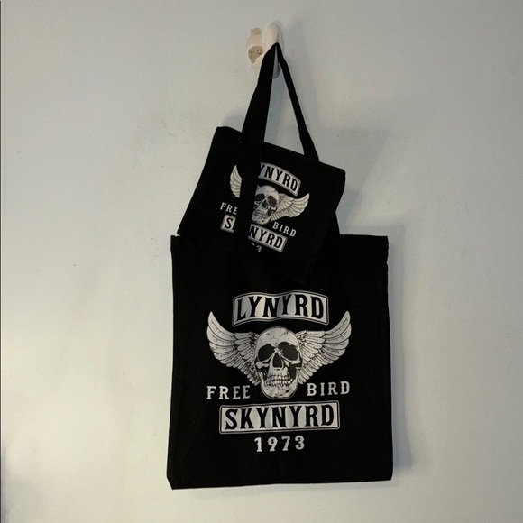 NWT Vintage Freebird Tote Lenard Skynard 1973 w/Pouch Black White Graphic Print - Picture 1 of 6